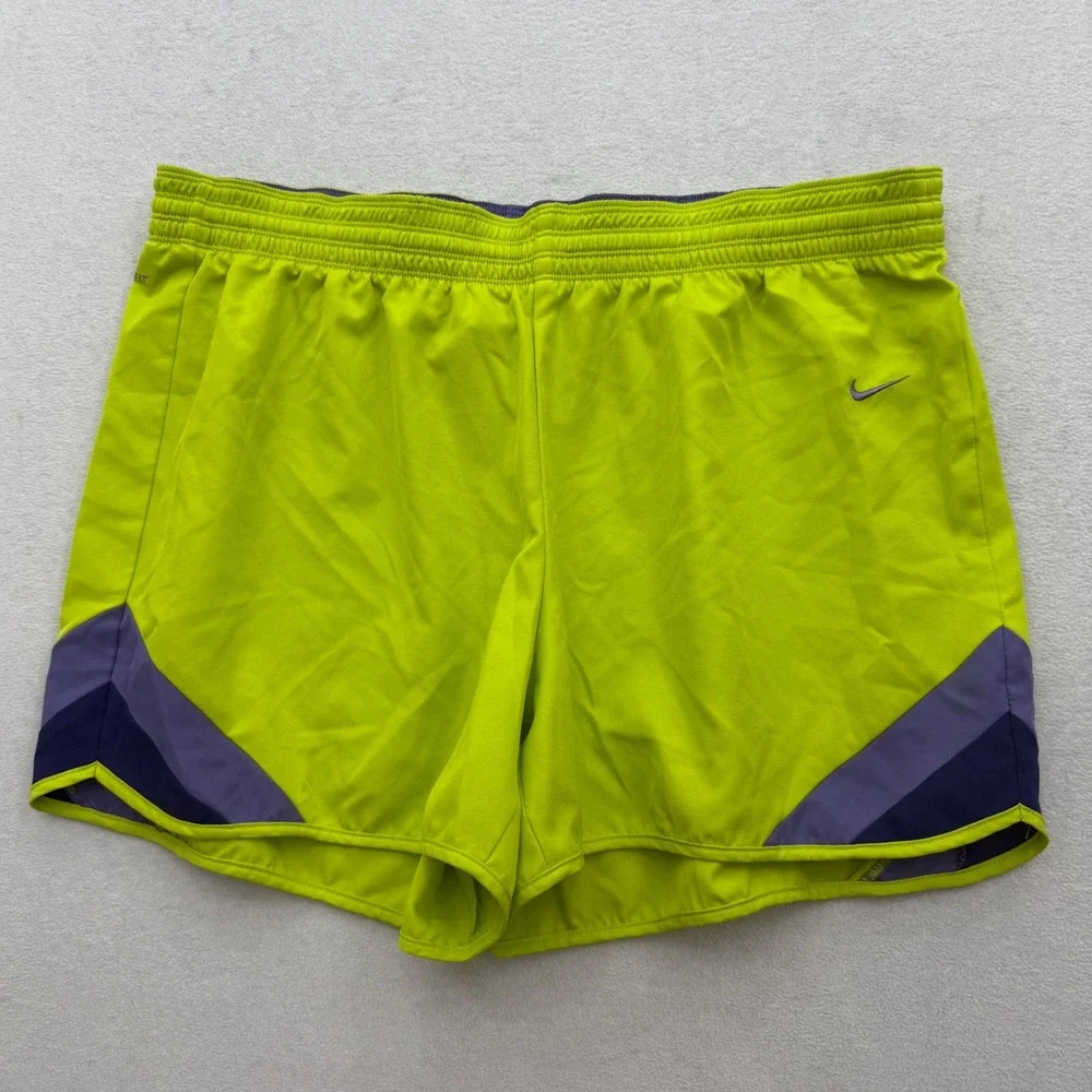 Nike Shorts Women XL Neon Yellow Dri-FIT Running Athletic Colorblock 3.5